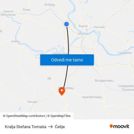 Kralja Stefana Tomaša to Ćelije map