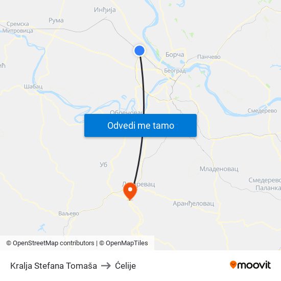 Kralja Stefana Tomaša to Ćelije map