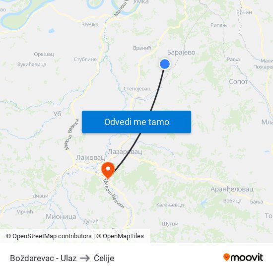 Boždarevac - Ulaz to Ćelije map