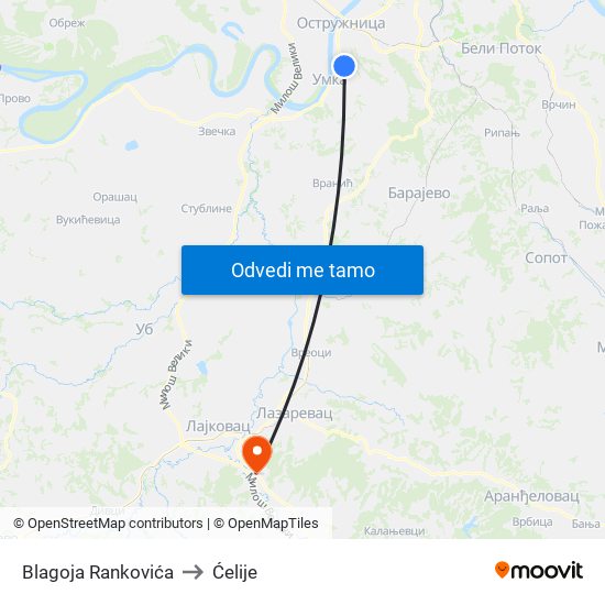 Blagoja Rankovića to Ćelije map