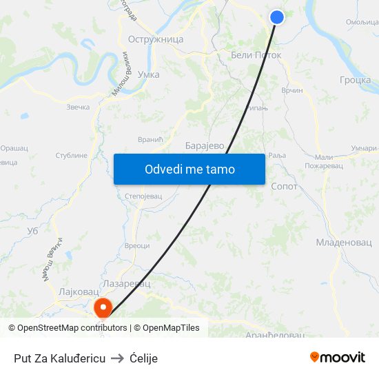 Put Za Kaluđericu to Ćelije map