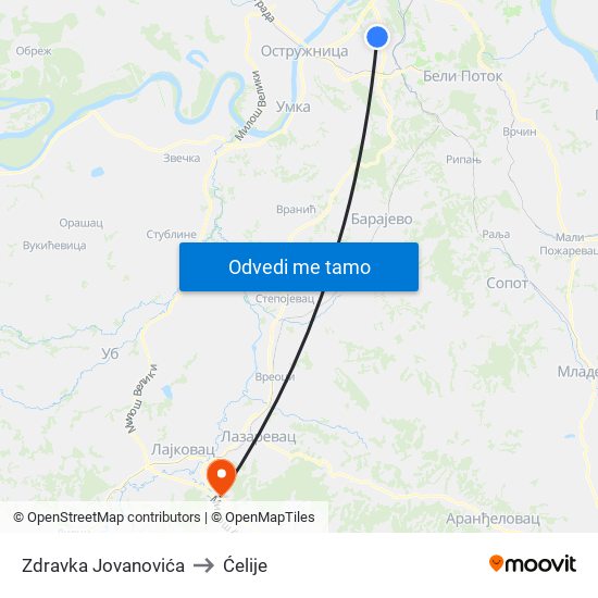 Zdravka Jovanovića to Ćelije map