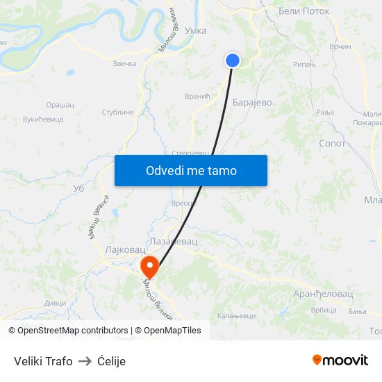 Veliki Trafo to Ćelije map