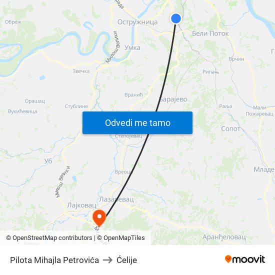 Pilota Mihajla Petrovića to Ćelije map