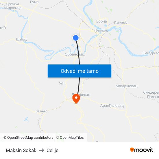 Maksin Sokak to Ćelije map