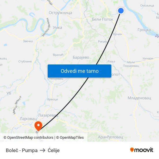 Boleč - Pumpa to Ćelije map