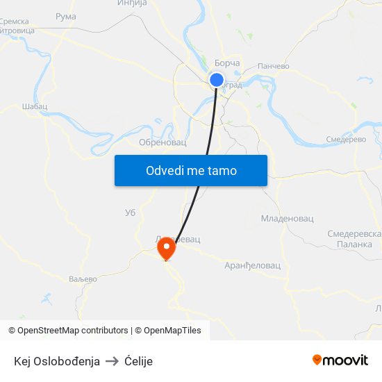 Kej Oslobođenja to Ćelije map