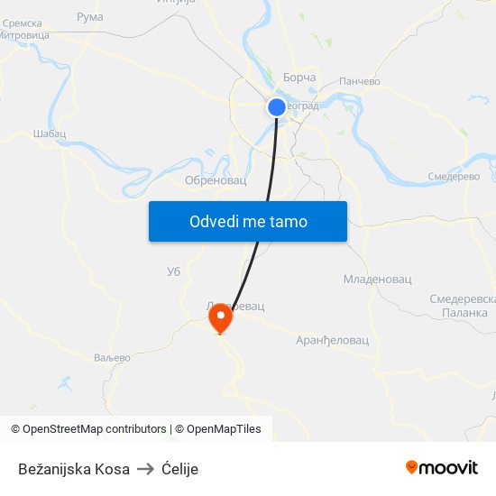 Bežanijska Kosa to Ćelije map