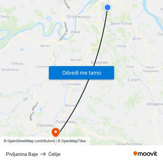 Pivljanina Baje to Ćelije map