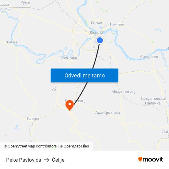 Peke Pavlovića to Ćelije map