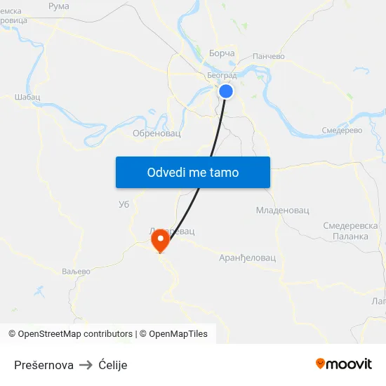 Prešernova to Ćelije map