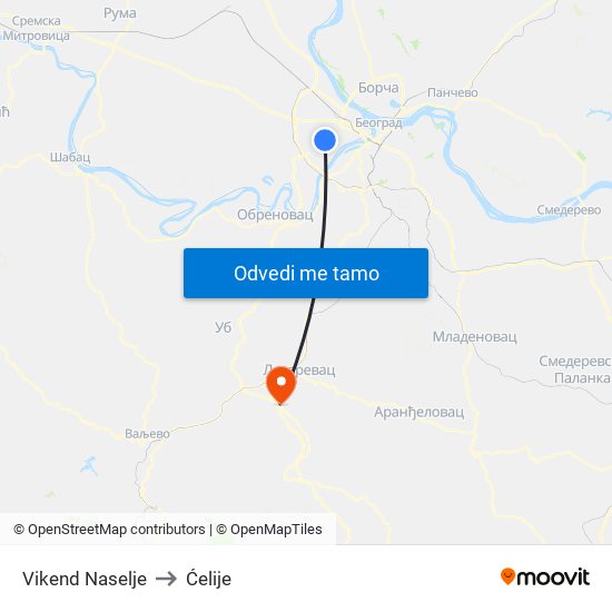 Vikend Naselje to Ćelije map