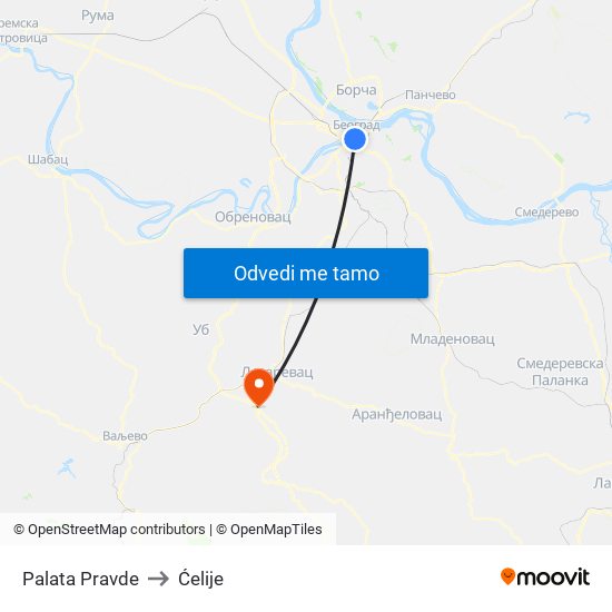 Palata Pravde to Ćelije map