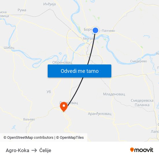 Agro-Koka to Ćelije map