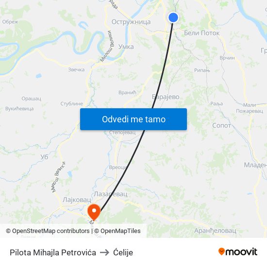 Pilota Mihajla Petrovića to Ćelije map