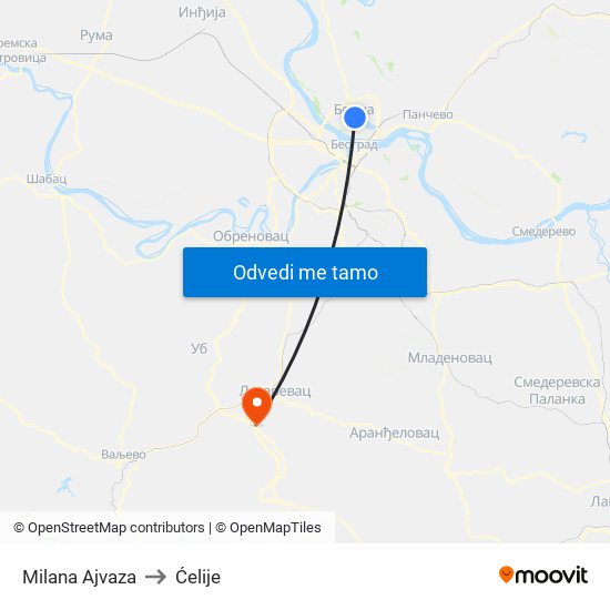 Milana Ajvaza to Ćelije map