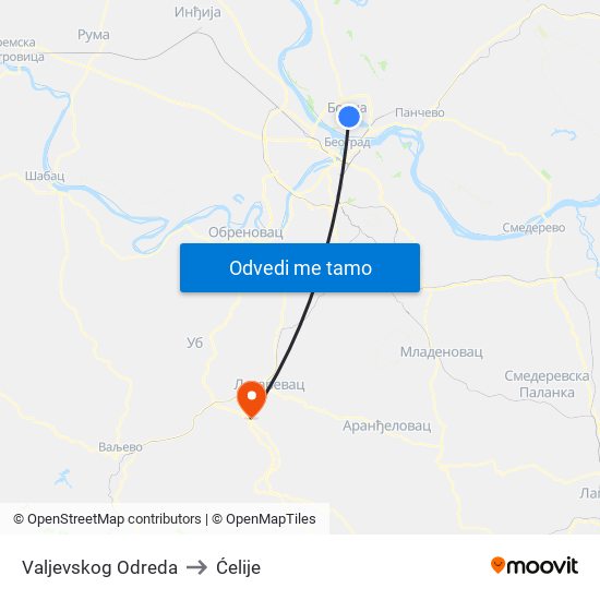 Valjevskog Odreda to Ćelije map