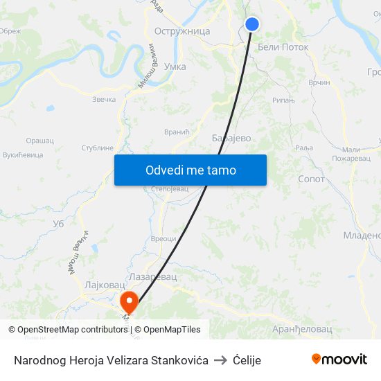 Narodnog Heroja Velizara Stankovića to Ćelije map