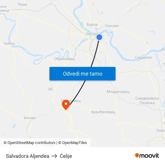 Salvadora Aljendea to Ćelije map