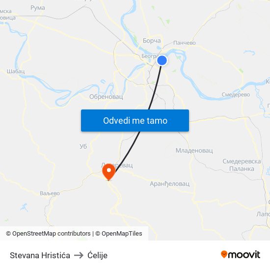 Stevana Hristića to Ćelije map