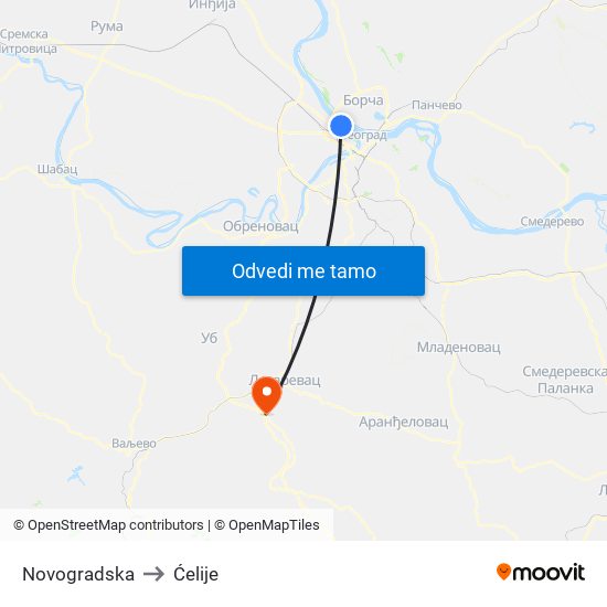 Novogradska to Ćelije map