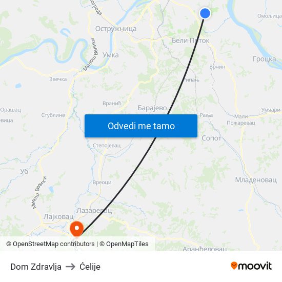 Dom Zdravlja to Ćelije map