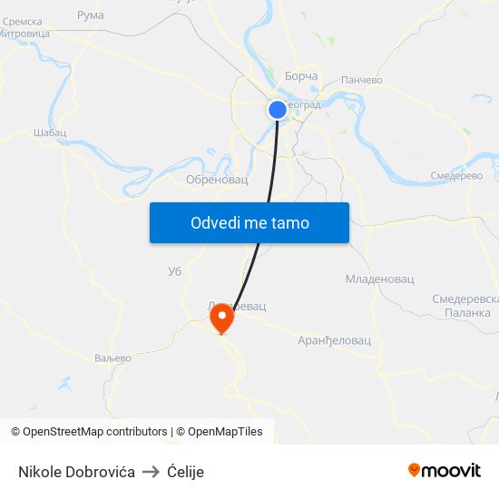 Nikole Dobrovića to Ćelije map