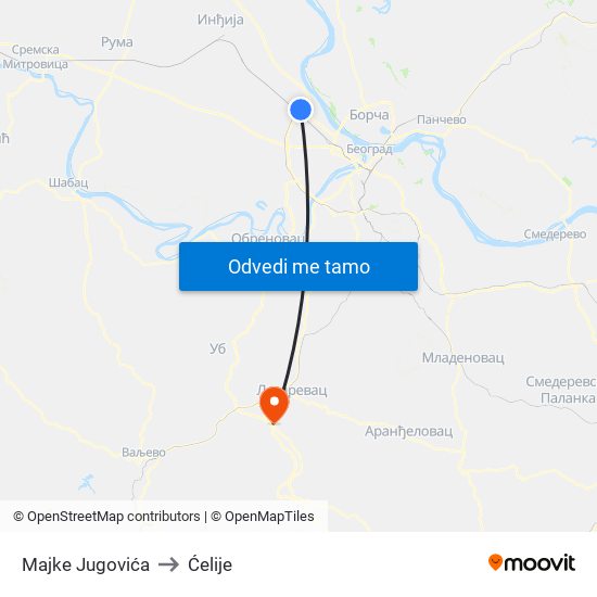 Majke Jugovića to Ćelije map