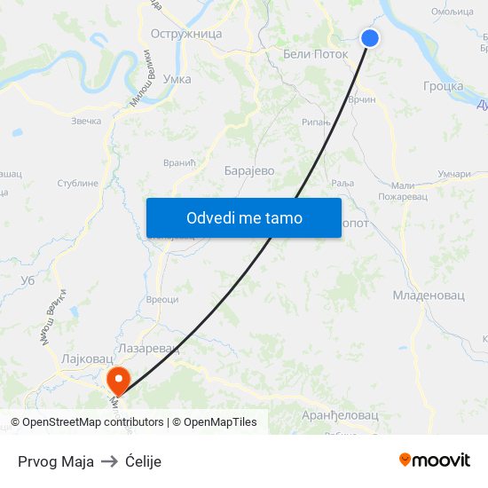 Prvog Maja to Ćelije map