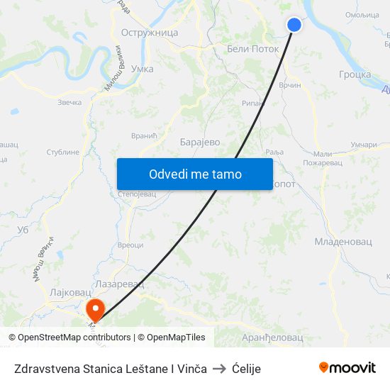 Zdravstvena Stanica Leštane I Vinča to Ćelije map