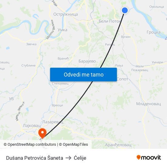 Dušana Petrovića Šaneta to Ćelije map