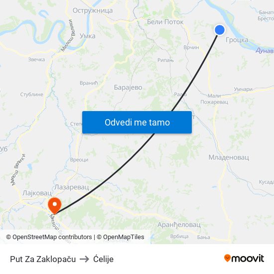 Put Za Zaklopaču to Ćelije map