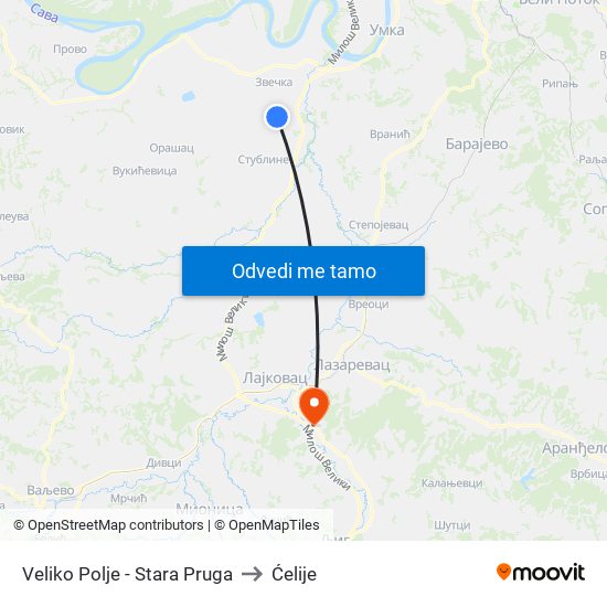 Veliko Polje - Stara Pruga to Ćelije map