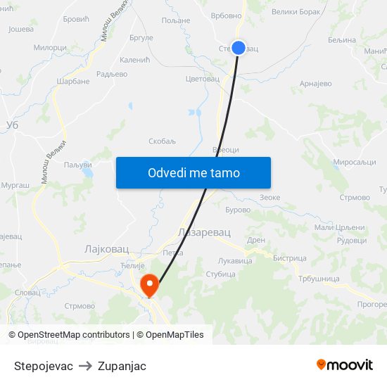 Stepojevac to Zupanjac map