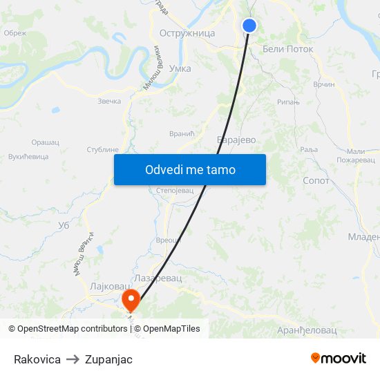 Rakovica to Zupanjac map