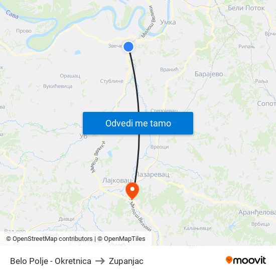 Belo Polje - Okretnica to Zupanjac map