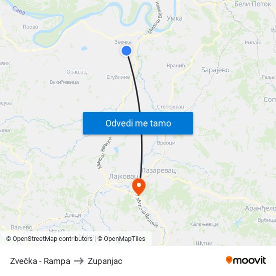 Zvečka - Rampa to Zupanjac map