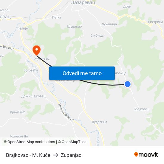 Brajkovac - M. Kuće to Zupanjac map