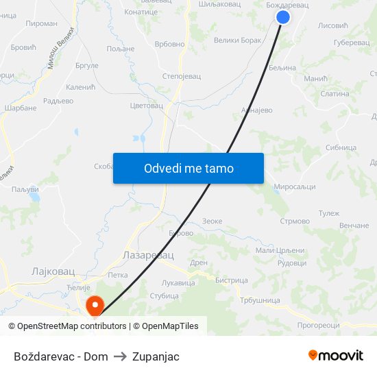 Boždarevac - Dom to Zupanjac map