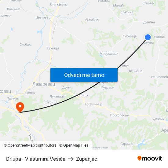 Drlupa - Vlastimira Vesića to Zupanjac map