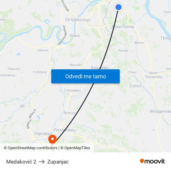 Medaković 2 to Zupanjac map
