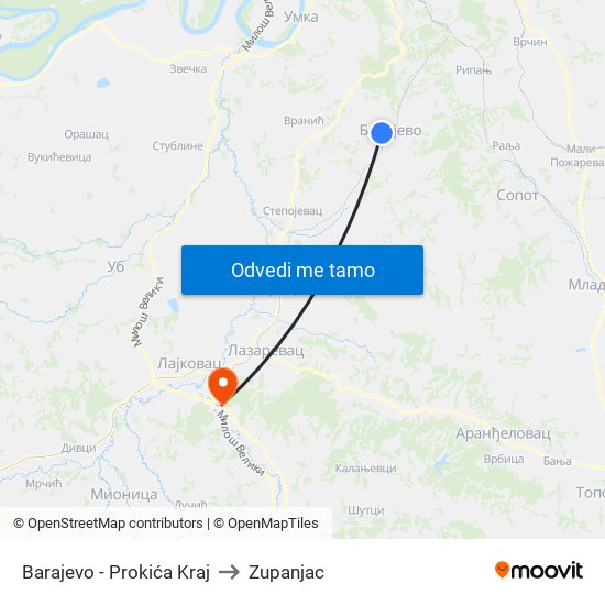 Barajevo - Prokića Kraj to Zupanjac map