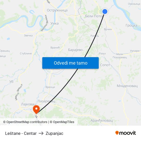 Leštane - Centar to Zupanjac map