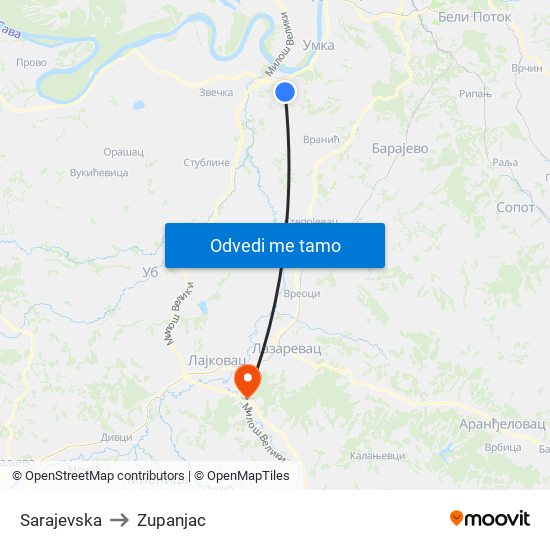 Sarajevska to Zupanjac map