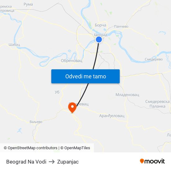 Beograd Na Vodi to Zupanjac map