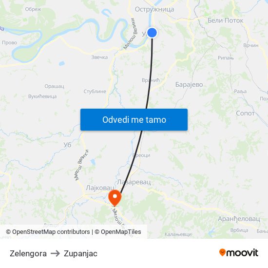 Zelengora to Zupanjac map