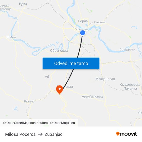 Miloša Pocerca to Zupanjac map