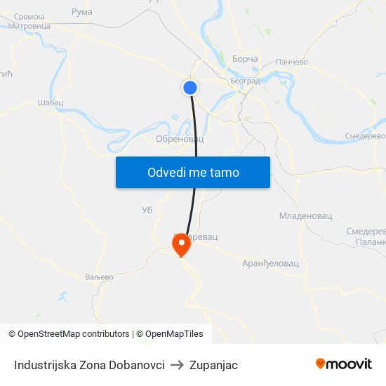 Industrijska Zona Dobanovci to Zupanjac map