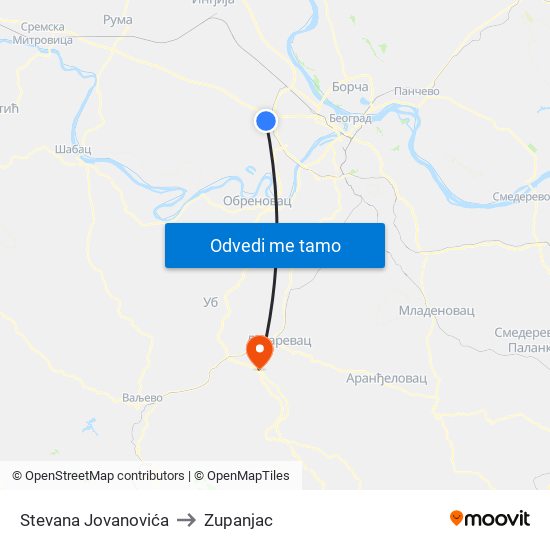 Stevana Jovanovića to Zupanjac map