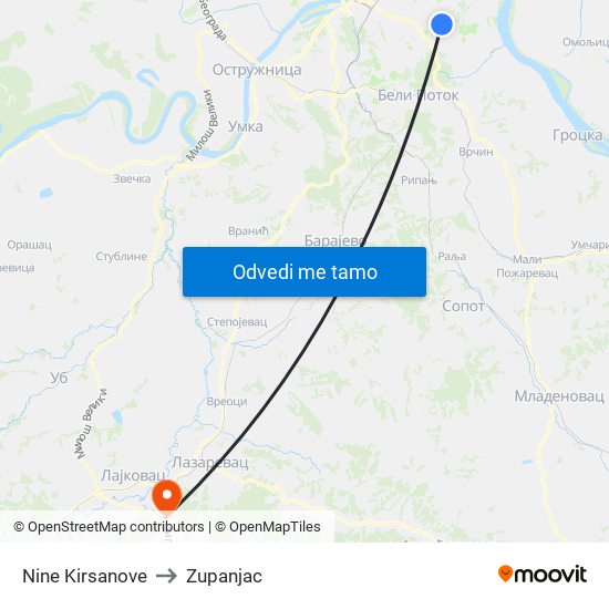 Nine Kirsanove to Zupanjac map